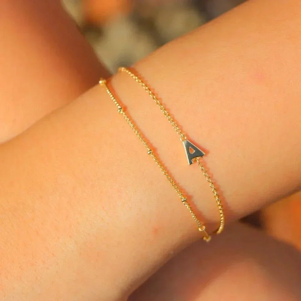 💛LIMITED EDITION!! Letter A-Z Initial Gold Bracelet 2 Layered Chain, ELDM22188 - Picture 12 of 14